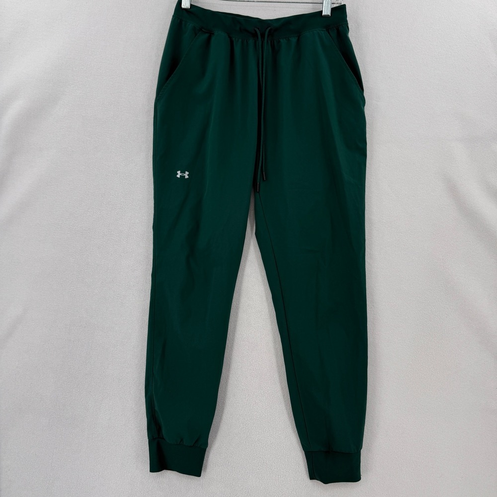 Under Armour Sport Woven Pants Womens Medium Green Heatgear Joggers 1348447